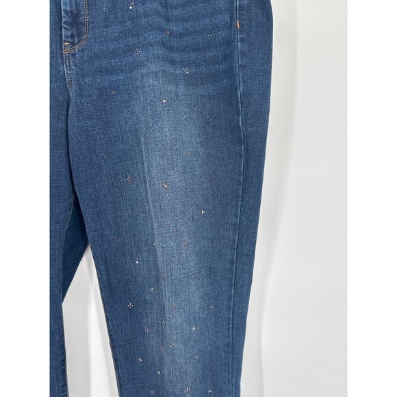 Chicos 2.5 So Slimming Ankle Jeans Blue Denim Rhinestone Accents womens size 14 - Picture 2 of 5